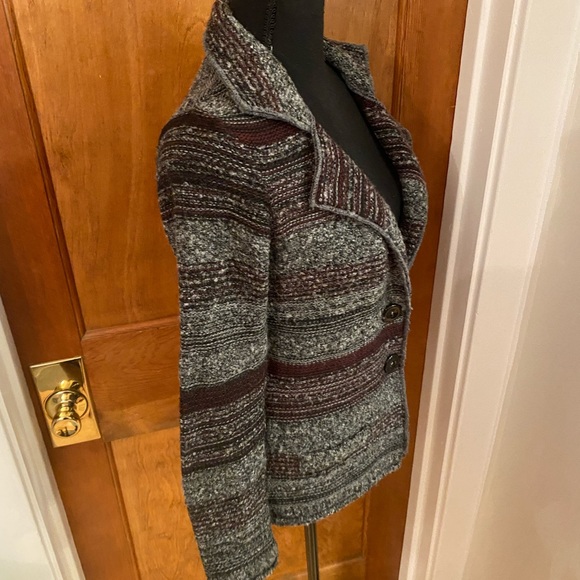Italian knit blazer / sweater, in gray & plum, Size S - Picture 3 of 7